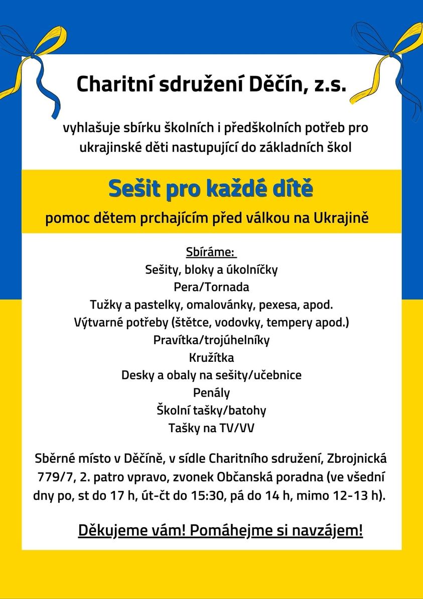 Charitni sdruzeni sbirka skolnich potreb