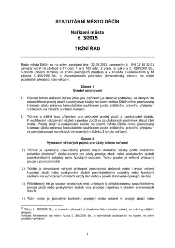 03/2015 - Nařízení statutárního města Děčín - Tržní řád