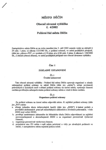 04/2002 - Obecně závazná vyhláška města Děčín č. 4/2002 – Požární řád města Děčín