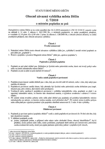 07/2010 - Obecně závazná vyhláška statutárního města Děčín o místním poplatku ze psů