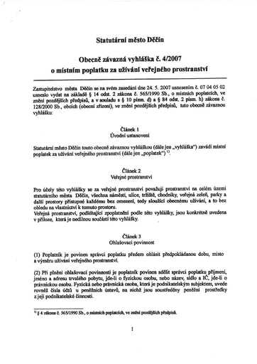 04/2007 - Obecně závazná vyhláška statutárního města Děčín č. 4/2007 o místním poplatku za užívání veřejného prostranství