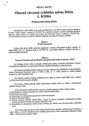 08/2004 - Obecně závazná vyhláška města Děčín č. 8/2004 – Požární řád města Děčín