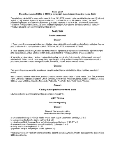03/2002 - Obecně závazná vyhláška města Děčín o závazných částech územního plánu města Děčín – změněna a doplněna OZV č. 2/2004