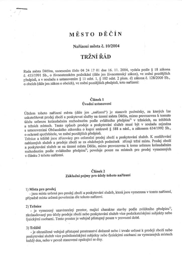 10/2004 - Nařízení města Děčín č. 10/2004 – TRŽNÍ ŘÁD