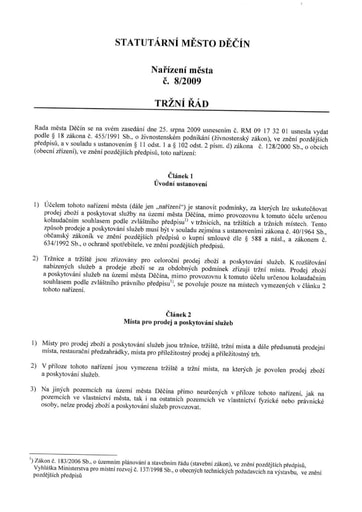 08/2009 - Nařízení statutárního města Děčín č. 8/2009 - TRŽNÍ ŘAD