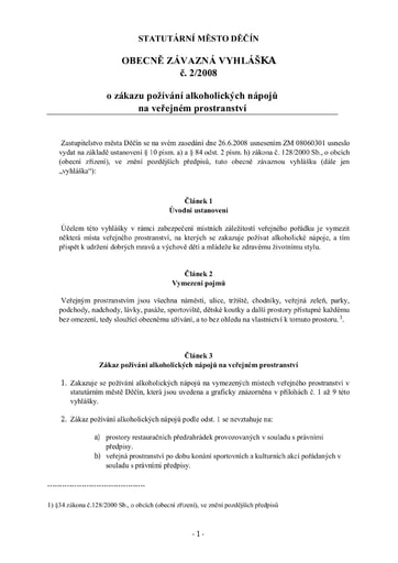 02/2008 - Obecně závazná vyhláška statutárního města Děčín o zákazu požívání alkoholických nápojů na veřejném prostranství