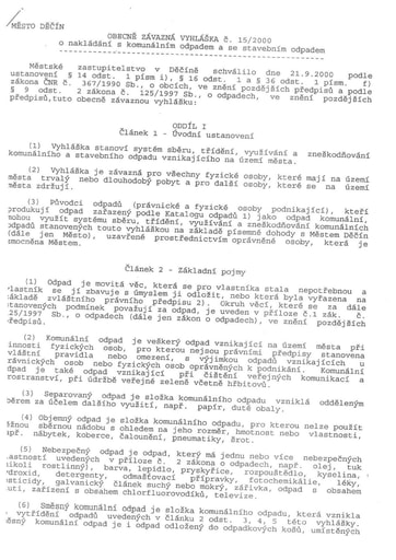 15/2000 - Obecně závazná vyhláška města Děčín č. 15/2000 o nakládání s komunálním odpadem a se stavebním odpadem