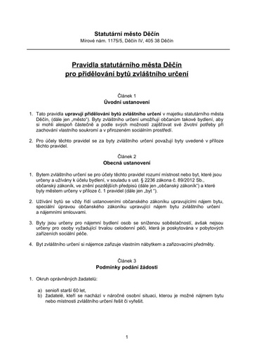 16 - Pravidla statutárního města Děčín pro přidělování bytů zvláštního určení