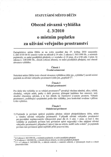 03/2010 - Obecně závazná vyhláška statutárního města Děčín č. 3/2010 o místním poplatku za užívání veřejného prostranství