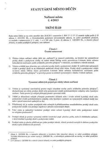 04/2013 - Nařízení statutárního města Děčín č. 4/2013 - Tržní řád