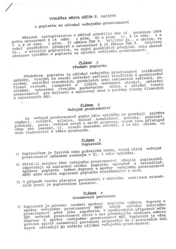 14/1999 - Obecně závazná vyhláška města Děčína č. 14/1999 o poplatku za užívání veřejného prostranství