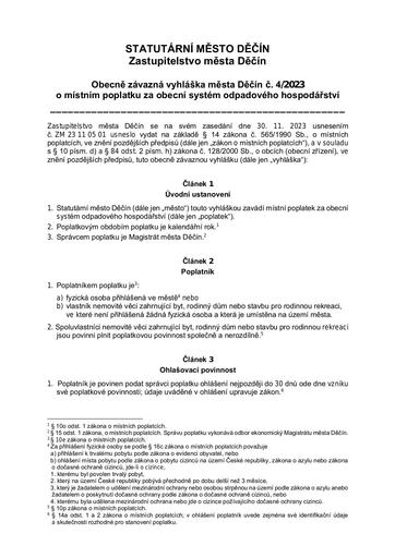 04/2023 - Obecně závazná vyhláška statutárního města Děčín o místním poplatku za obecní systém odpadového hospodářství