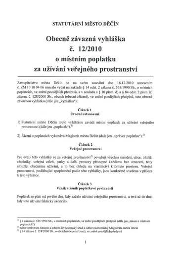 12/2010 - Obecně závazná vyhláška statutárního města Děčín č. 12/2010 o místním poplatku za užívání veřejného prostranství