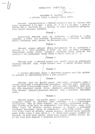 10/1999 - Obecně závazná vyhláška města Děčína č. 10/1999 o užívání znaku a praporu města Děčína