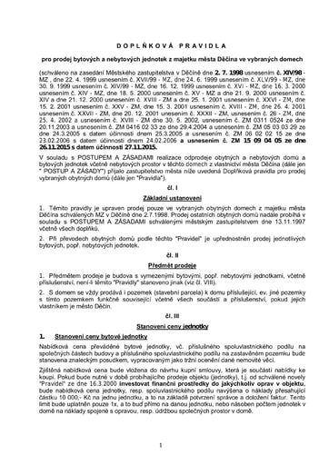 01 - Doplňková pravidla pro prodej bytových a nebyt. jednotek z majetku města Děčína ve vybraných domech