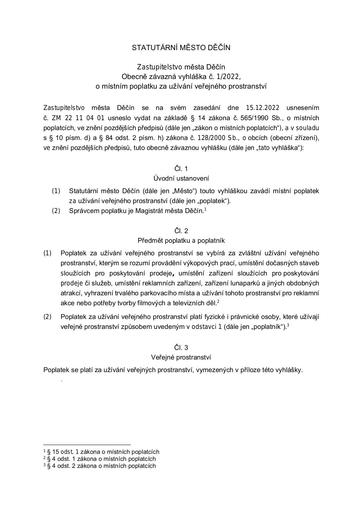 01/2022 - Obecně závazná vyhláška statutárního města Děčín o místním poplatku za užívání veřejného prostranství