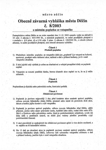 08/2003 - Obecně závazná vyhláška města Děčín č. 8/2003 o místním poplatku ze vstupného