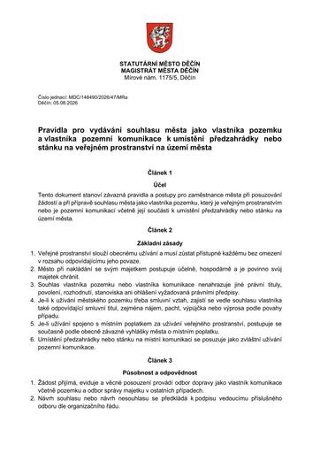 Pravidla pro vydávání souhlasu k umístění předzahrádky nebo stánku na veřejném prostranství na území města