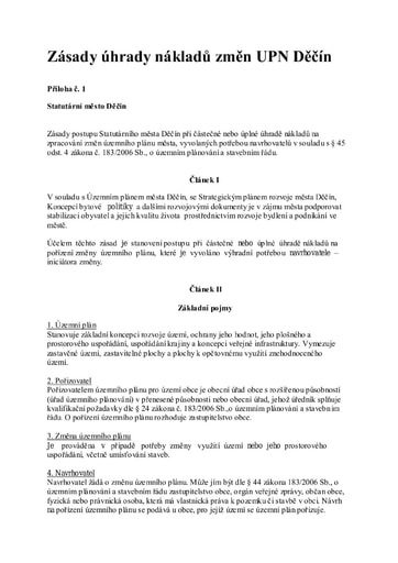 13 - Zásady postupu Statutárního města Děčín při částečné nebo úplné úhradě nákladů na zpracování změn územního plánu města