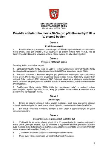 Pravidla statutárního města Děčín pro přidělování bytů III. a IV. stupně bydlení