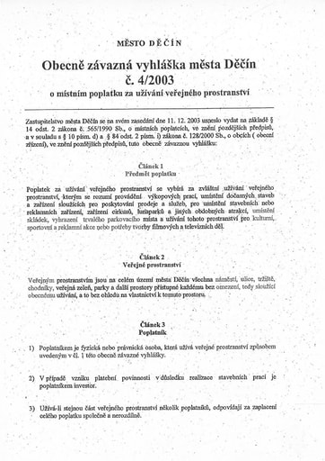 04/2003 - Obecně závazná vyhláška města Děčín č. 4/2003 o místním poplatku za užívání veřejného prostranství
