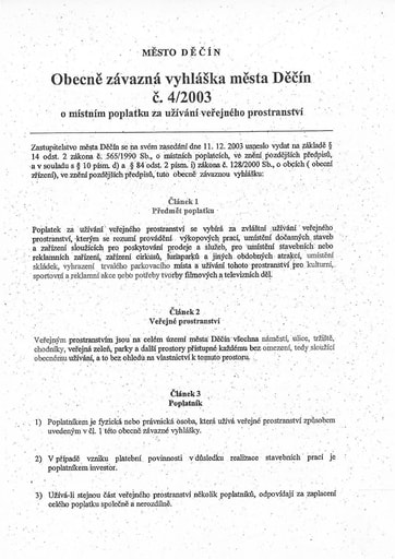 04/2003 - Obecně závazná vyhláška města Děčín č. 4/2003 o místním poplatku za užívání veřejného prostranství
