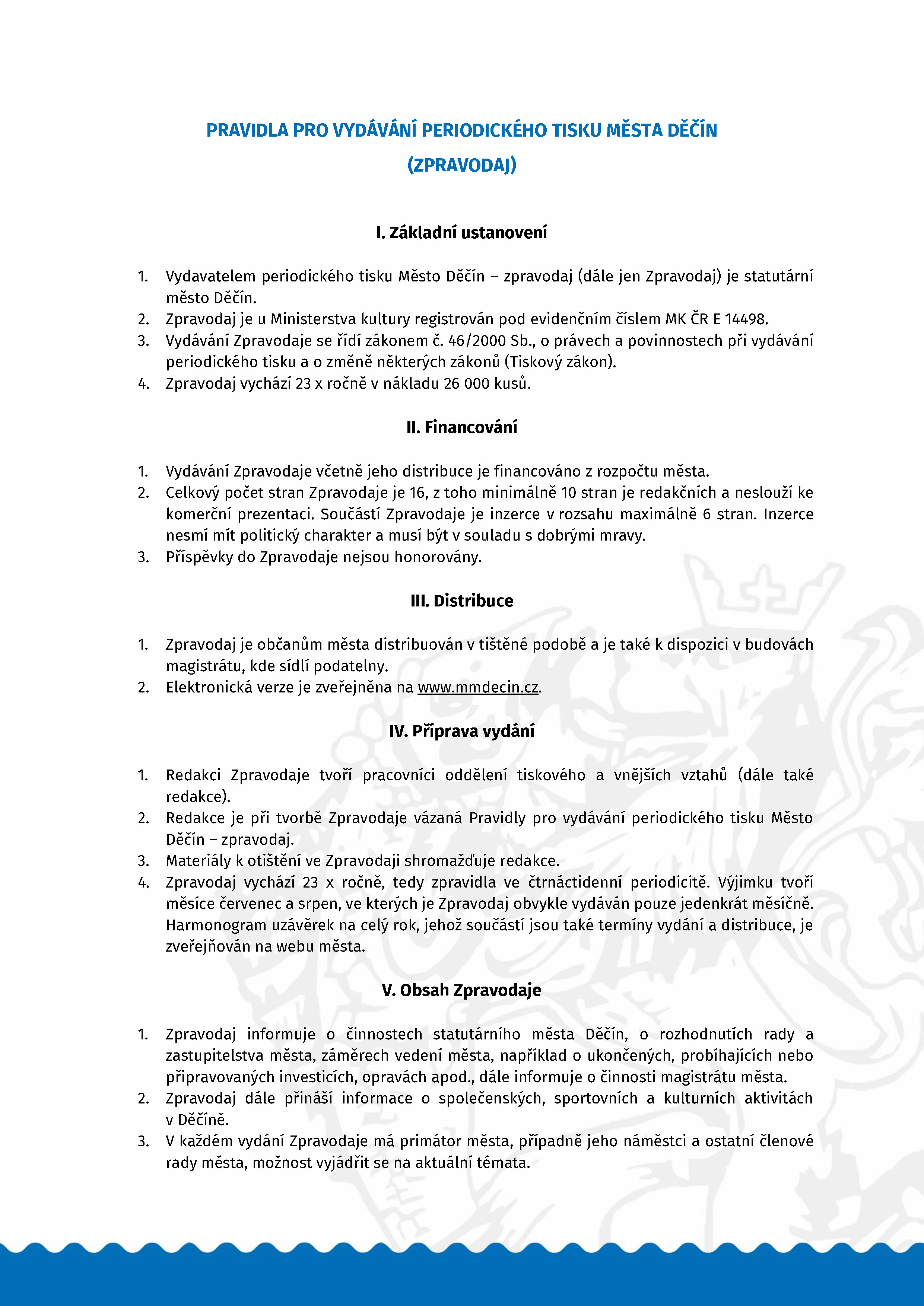 Pravidla pro vydávání periodického tisku města Děčín (Zpravodaj)