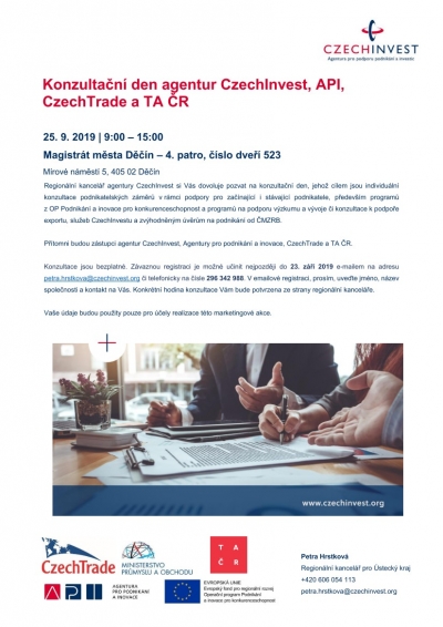 Konzultační den agentur CzechInvest, API, CzechTrade a TA ČR pro podnikatele